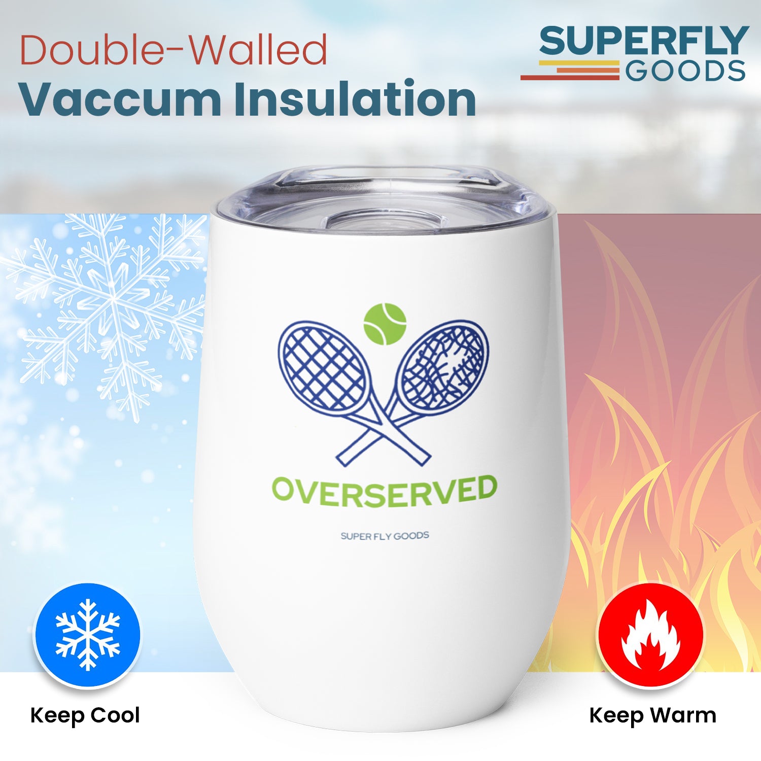 Tennis Lovers Premium Stainless Steel Insulated Tumbler 12 oz, Leak-Proof