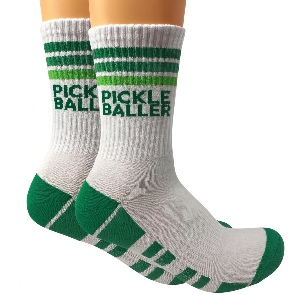 Pickleball Crew Socks Men & Women Novelty Athletic Socks Green