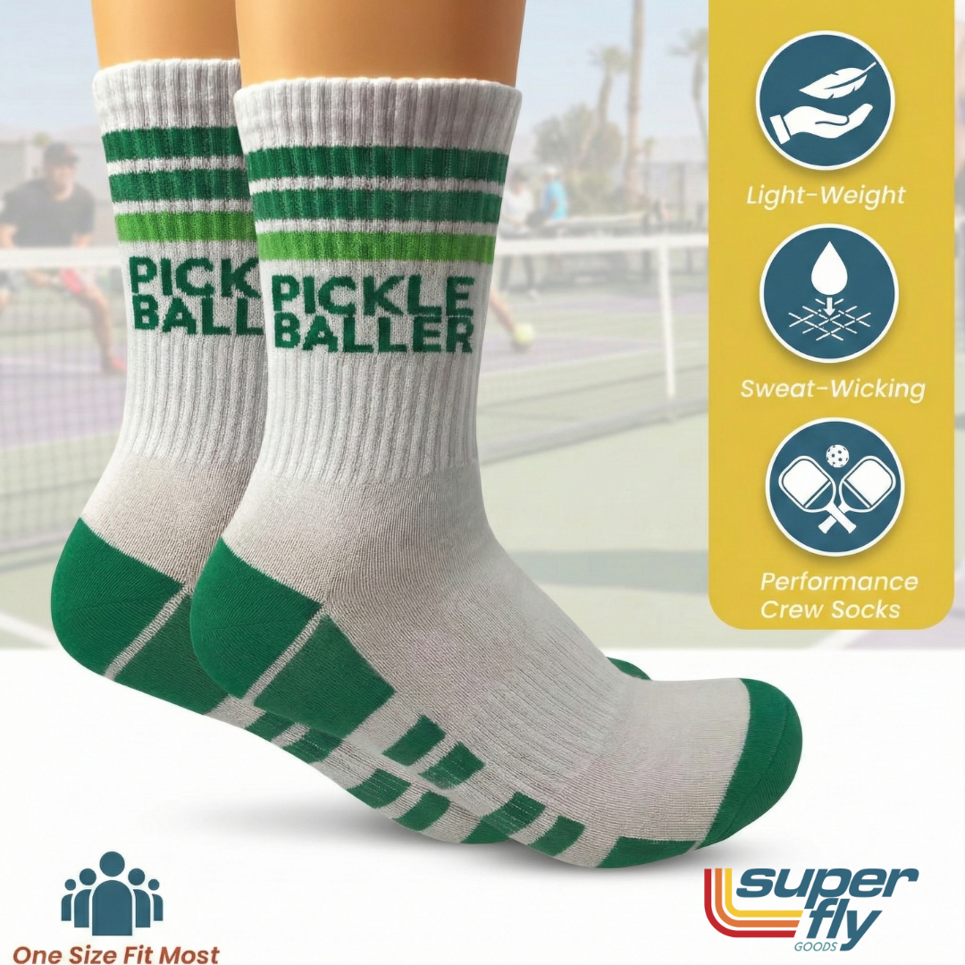 Pickleball Crew Socks Men & Women Novelty Athletic Socks Green