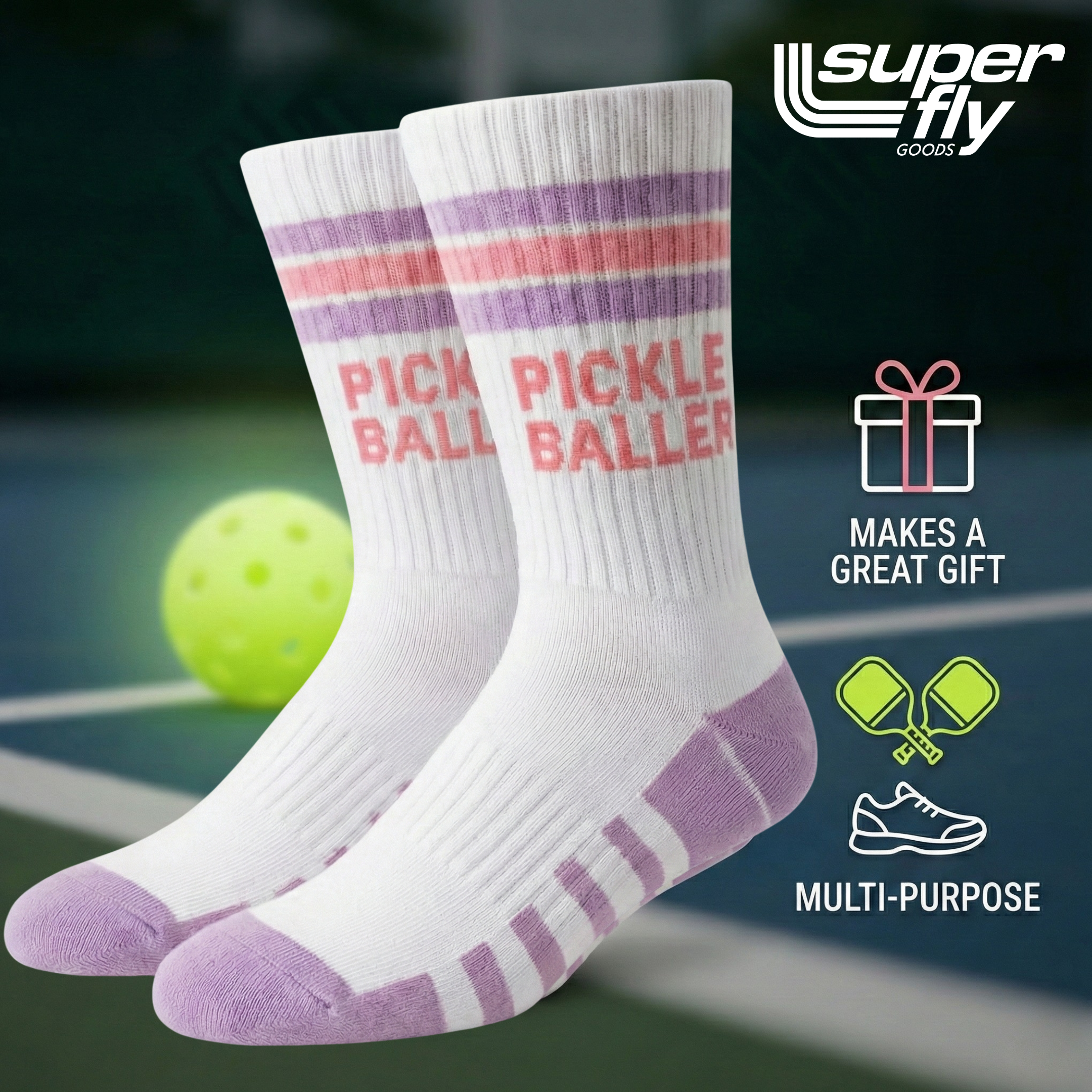 Pickleball Crew Socks Men & Women Athletic Socks Pink