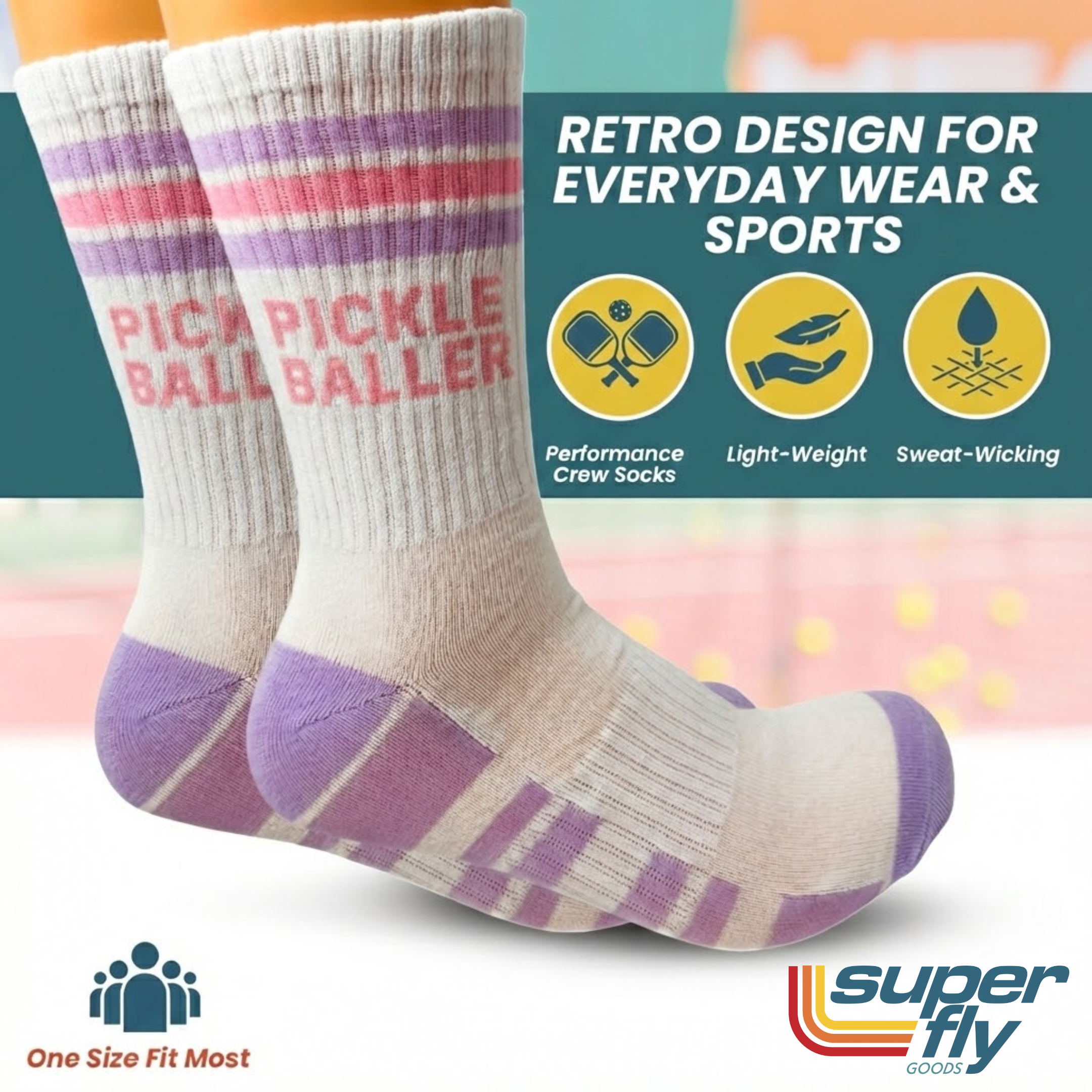 Pickleball Crew Socks Men & Women Athletic Socks Pink